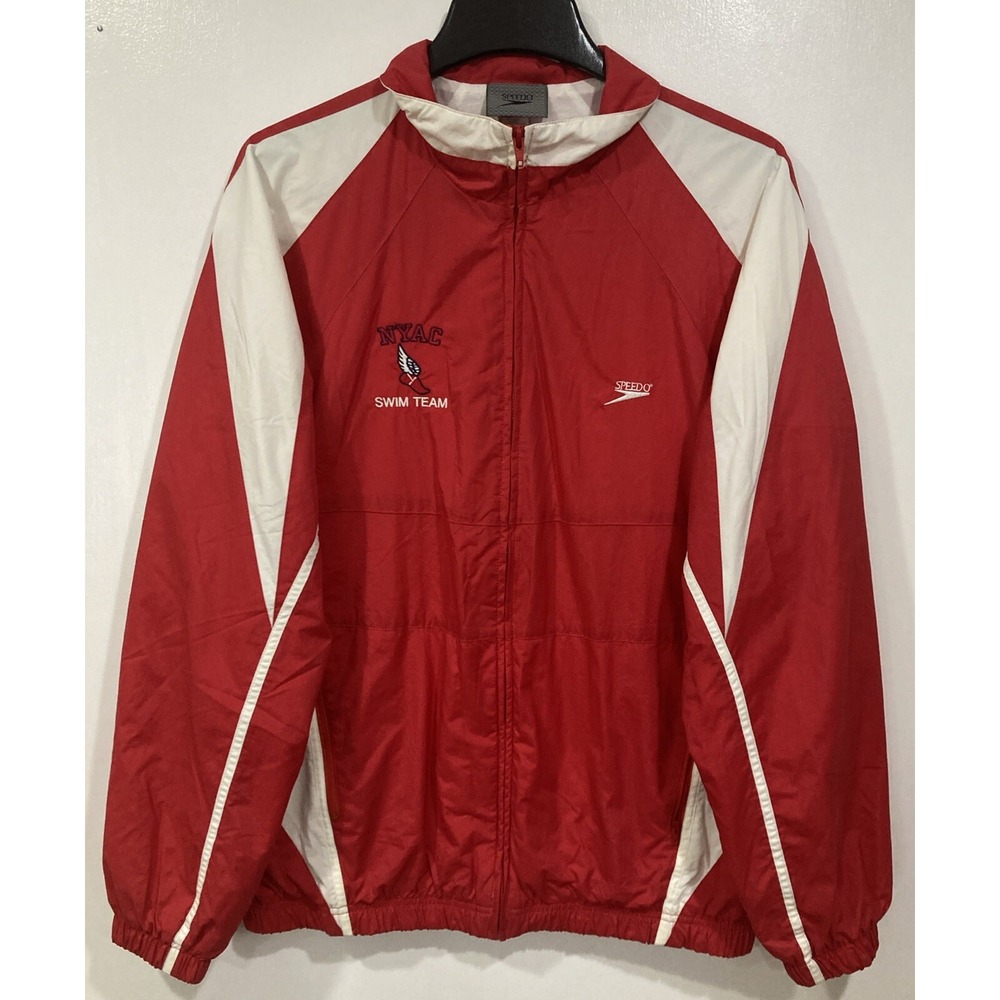 NYAC New York Athletic Club Swim Team‎ Speedo Red White Zip Windbreaker MEDIUM